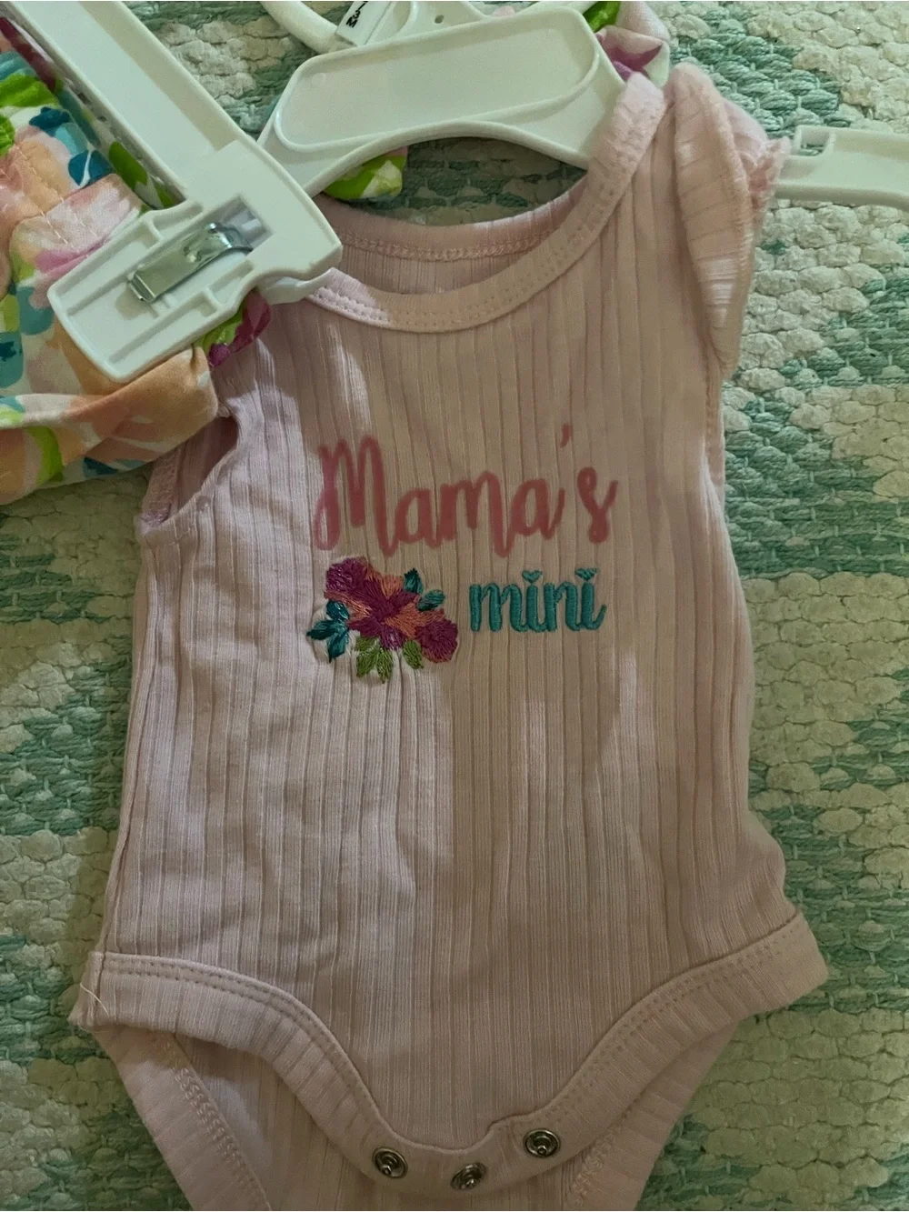 Baby Essentials Pink Ribbed One-Piece with Floral Bow Accent